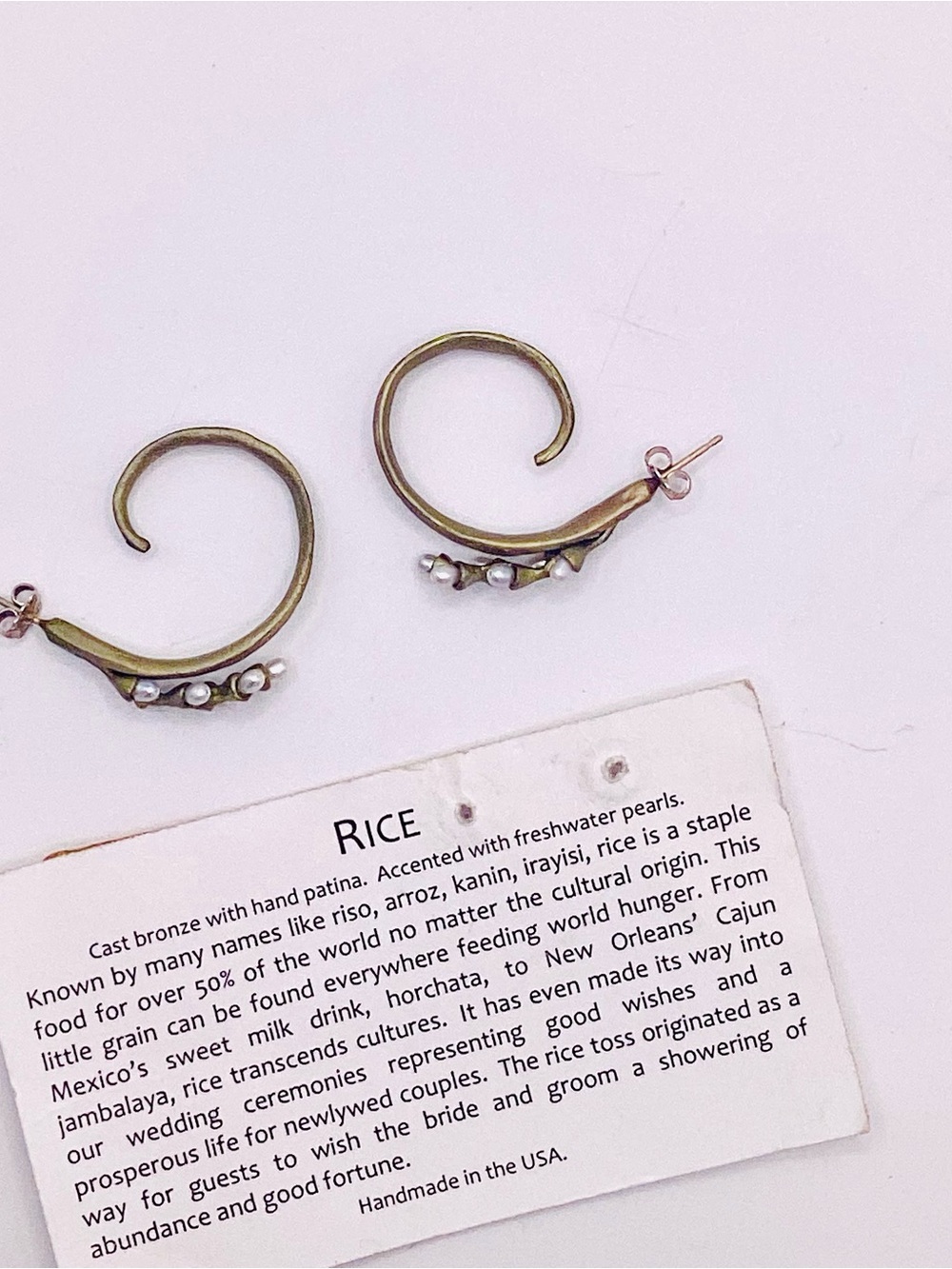 Michael Michaud Rice Freshwater Pearl Bronze Hoop Earrings